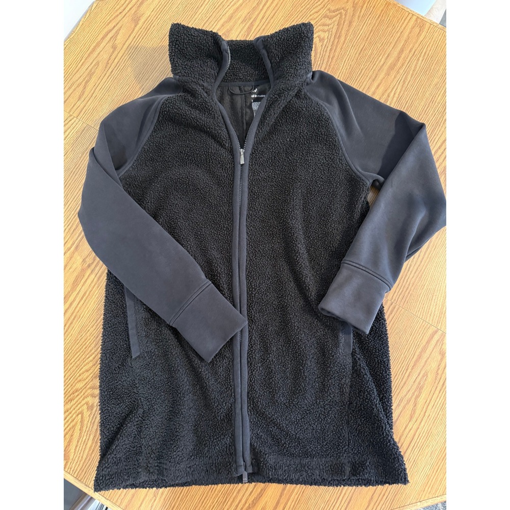 All in Motion Womens Black Faux Fur Sherpa Full Zip Jacket Small Thumbholes